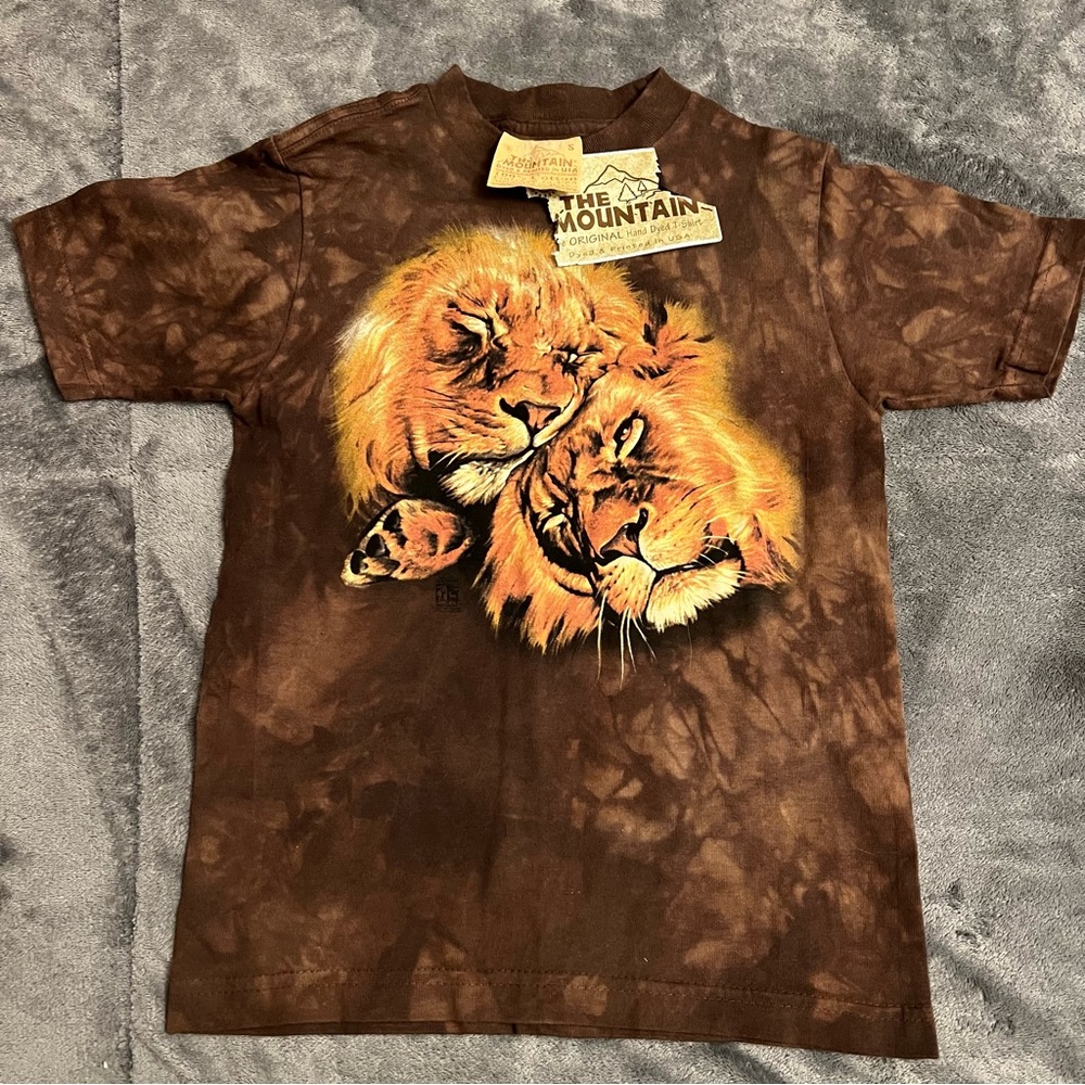 New The Mountain Brown Tie Dye Lions T Shirt Size Kids Small